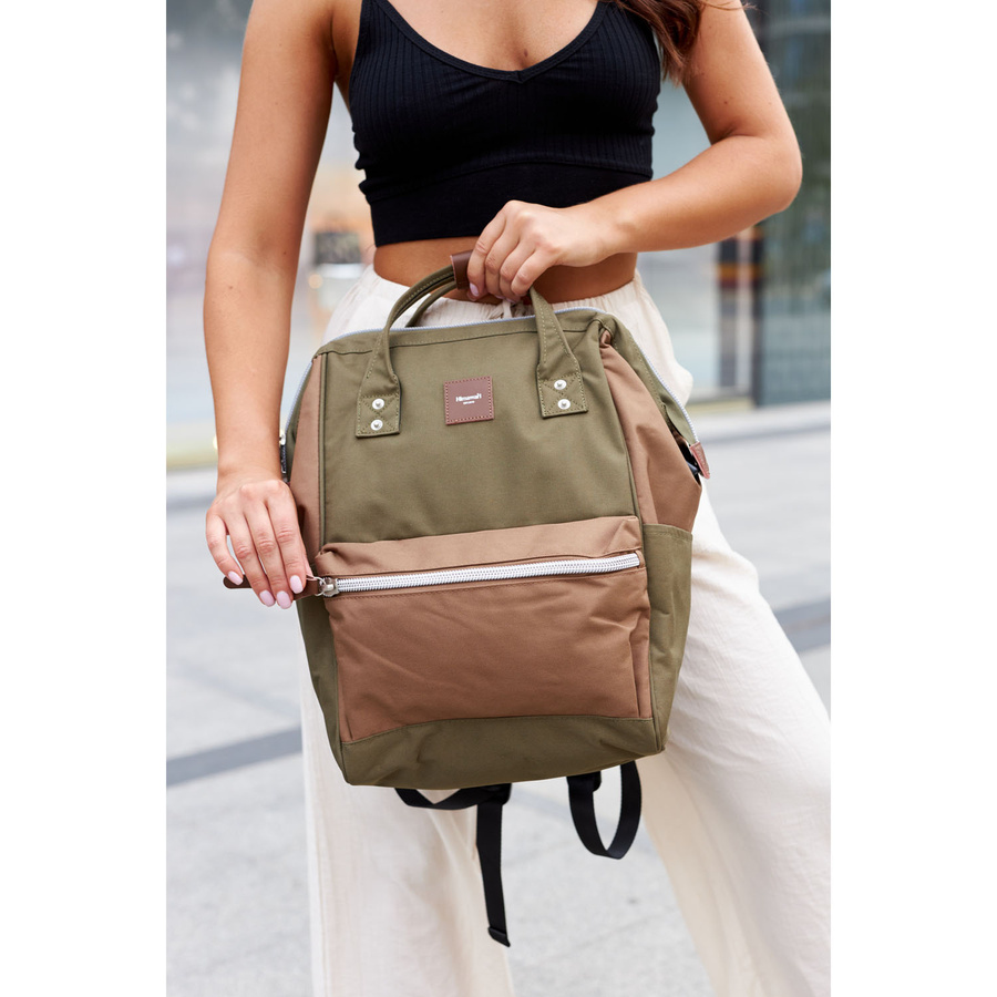 Grün-brauner, wasserdichter Laptop-Rucksack mit USB-Anschluss – Himawari – Bild 9