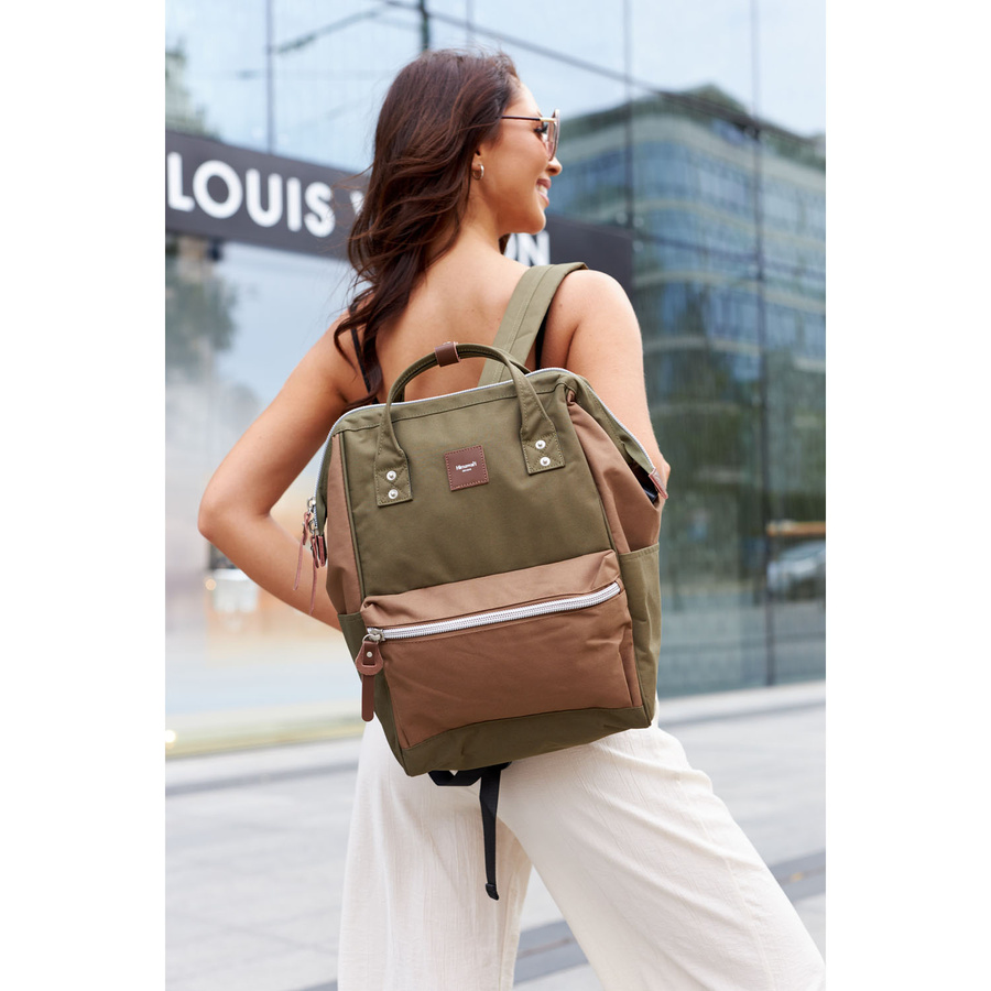 Grün-brauner, wasserdichter Laptop-Rucksack mit USB-Anschluss – Himawari – Bild 8