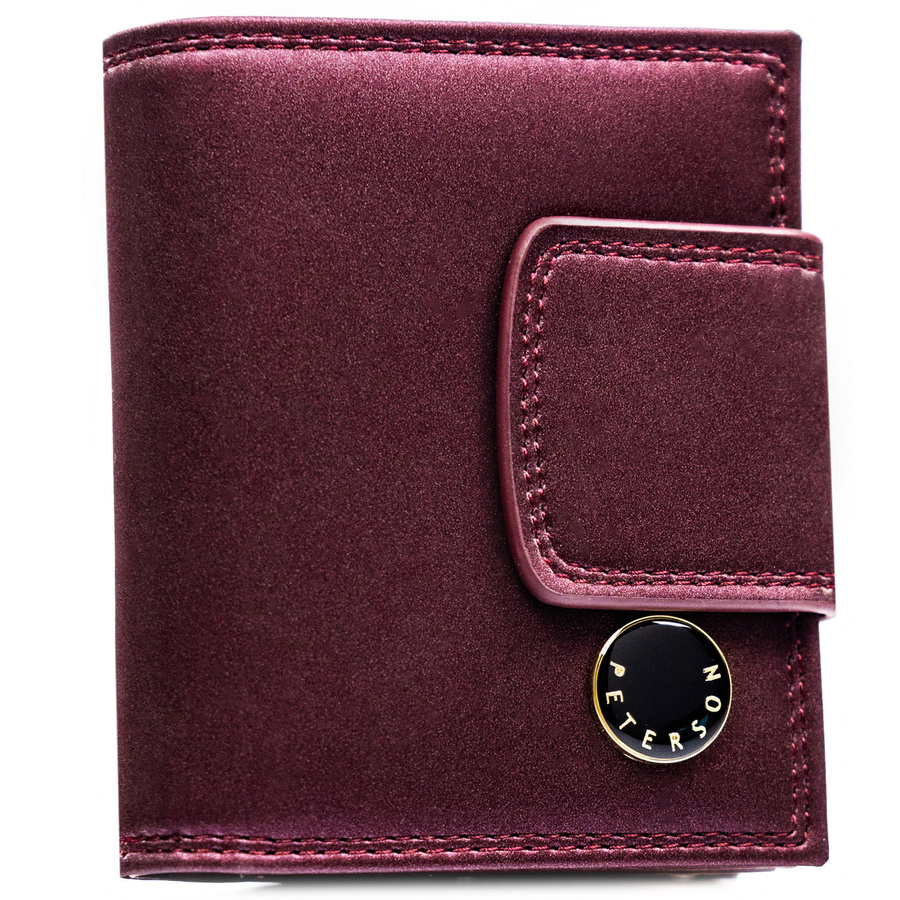 Damen-Geldbörse aus Natur- und Öko-Leder in violetter Farbe, mit Druckknopf und Bügelverschluss - Peterson