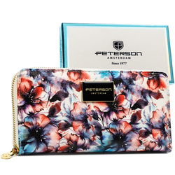 Damen-Geldbörse-Federmäppchen mit Blumen aus Natur- und Öko-Leder mit Reißverschluss – Peterson