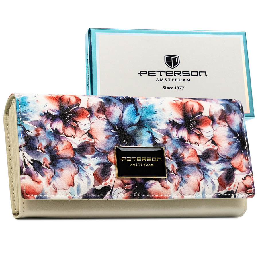 Elegante Damen-Geldbörse mit Blumen aus Natur- und Öko-Leder – Peterson
