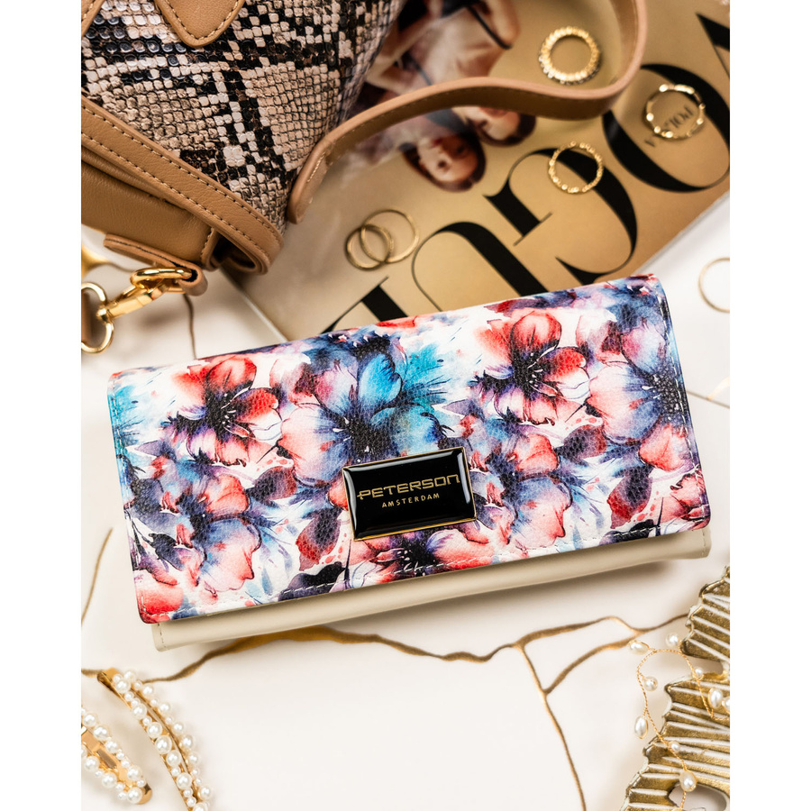 Elegante Damen-Geldbörse mit Blumen aus Natur- und Öko-Leder – Peterson – Bild 3