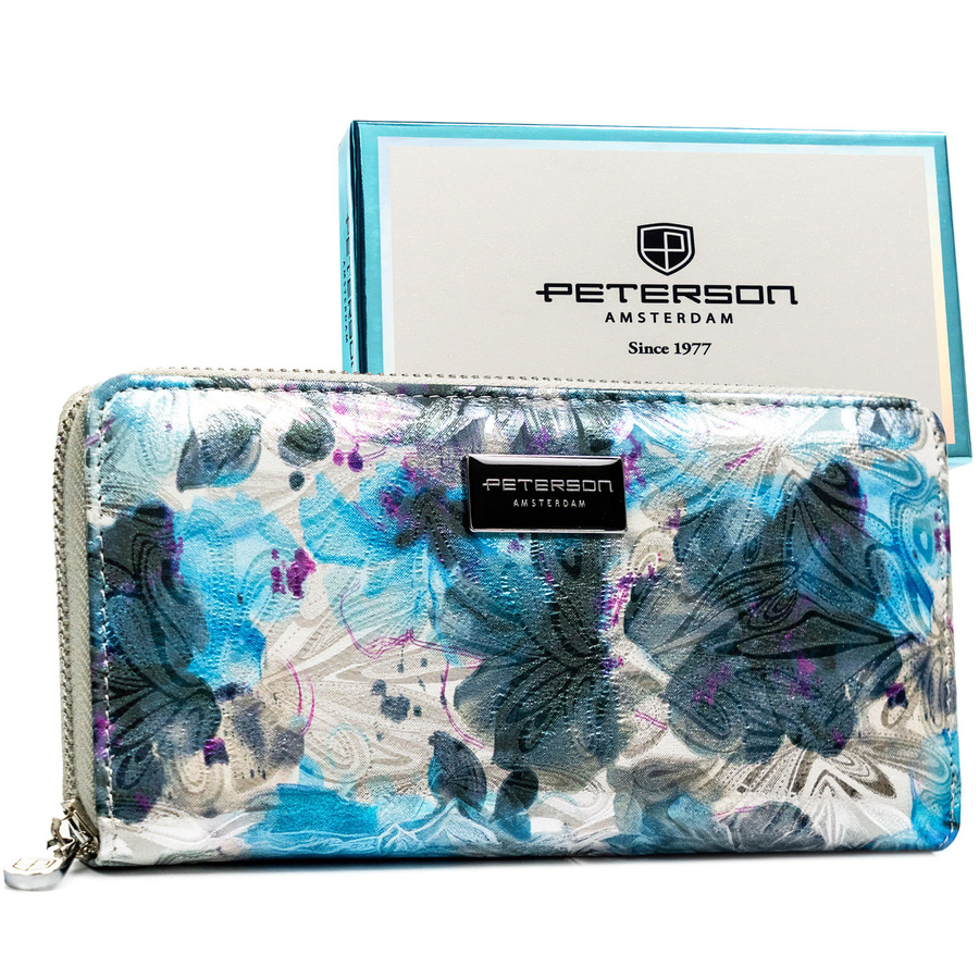 Damen-Geldbörse im Federmäppchen-Stil mit Blumenmuster und Reißverschluss – Peterson