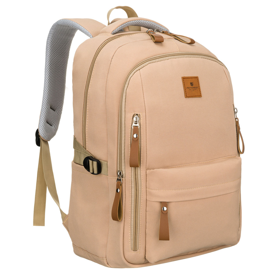 Beiger Schulrucksack aus Polyester mit Laptopfach, mit Reißverschluss geschlossen – Peterson – Bild 2