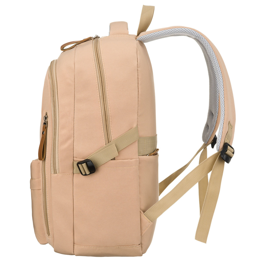 Beiger Schulrucksack aus Polyester mit Laptopfach, mit Reißverschluss geschlossen – Peterson – Bild 5