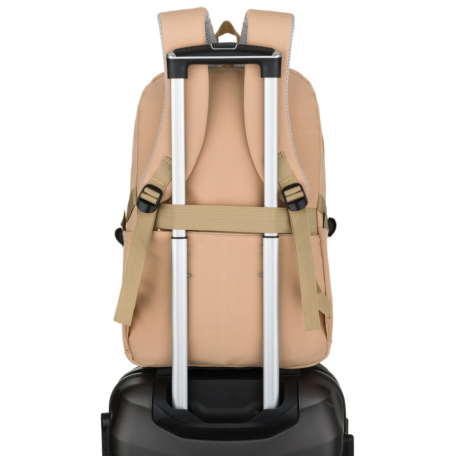 Beiger Schulrucksack aus Polyester mit Laptopfach, mit Reißverschluss geschlossen – Peterson – Bild 7