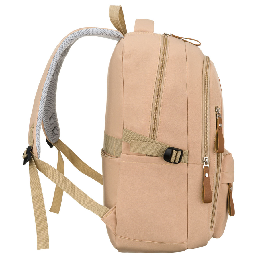 Beiger Schulrucksack aus Polyester mit Laptopfach, mit Reißverschluss geschlossen – Peterson – Bild 3