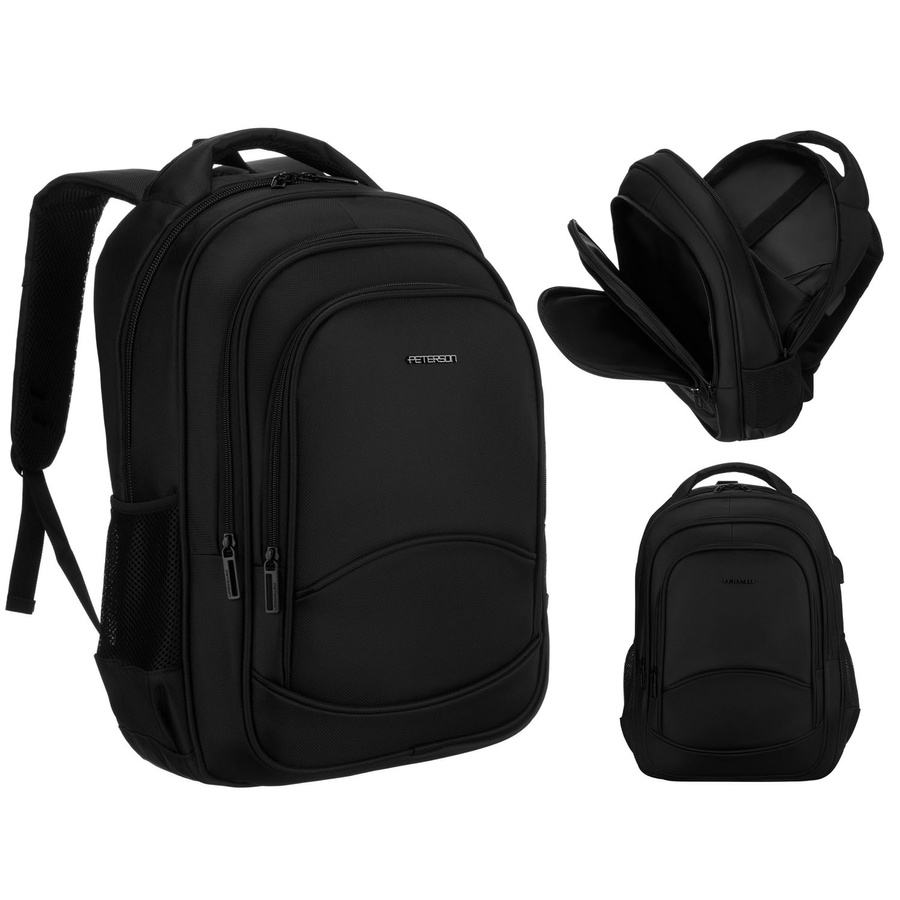 Schulrucksack aus Polyester in Schwarz mit USB-Anschluss – Peterson – Bild 2