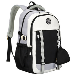 Schwarz-weißer Schulrucksack aus Polyester mit einer praktischen zusätzlichen Tasche – Peterson