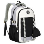 Schwarz-weißer Schulrucksack aus Polyester mit einer praktischen zusätzlichen Tasche – Peterson