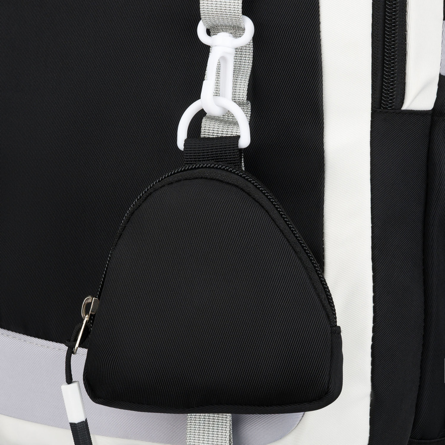 Schwarz-weißer Schulrucksack aus Polyester mit einer praktischen zusätzlichen Tasche – Peterson – Bild 16