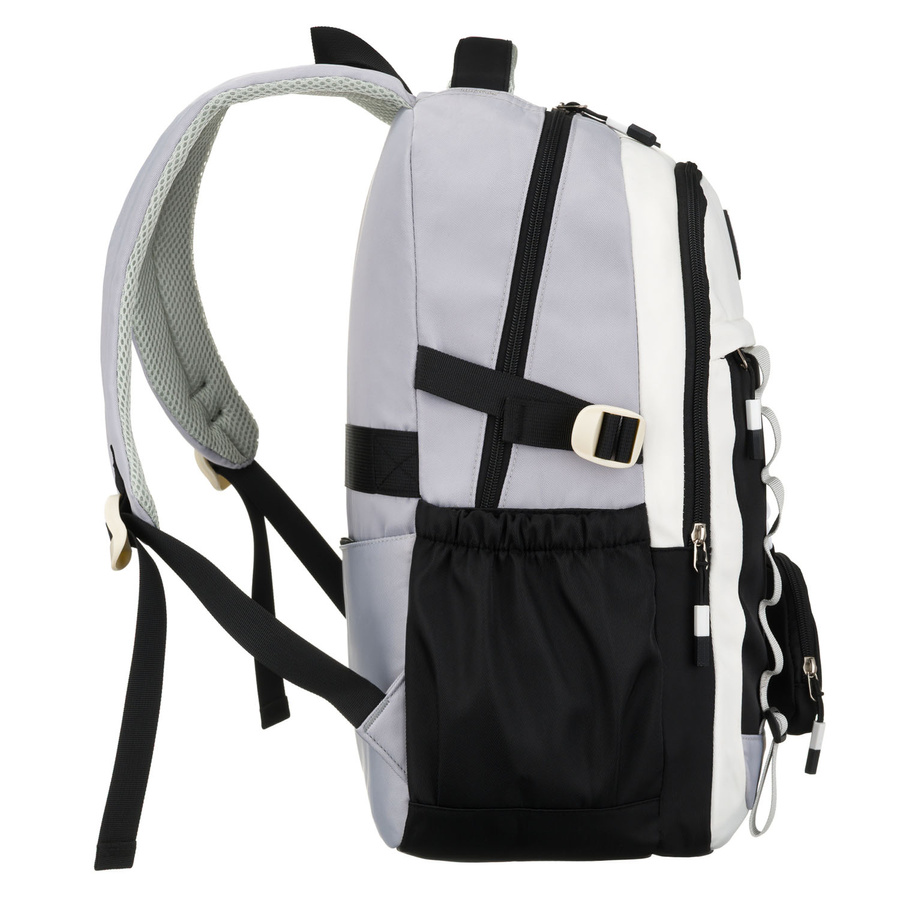 Schwarz-weißer Schulrucksack aus Polyester mit einer praktischen zusätzlichen Tasche – Peterson – Bild 3