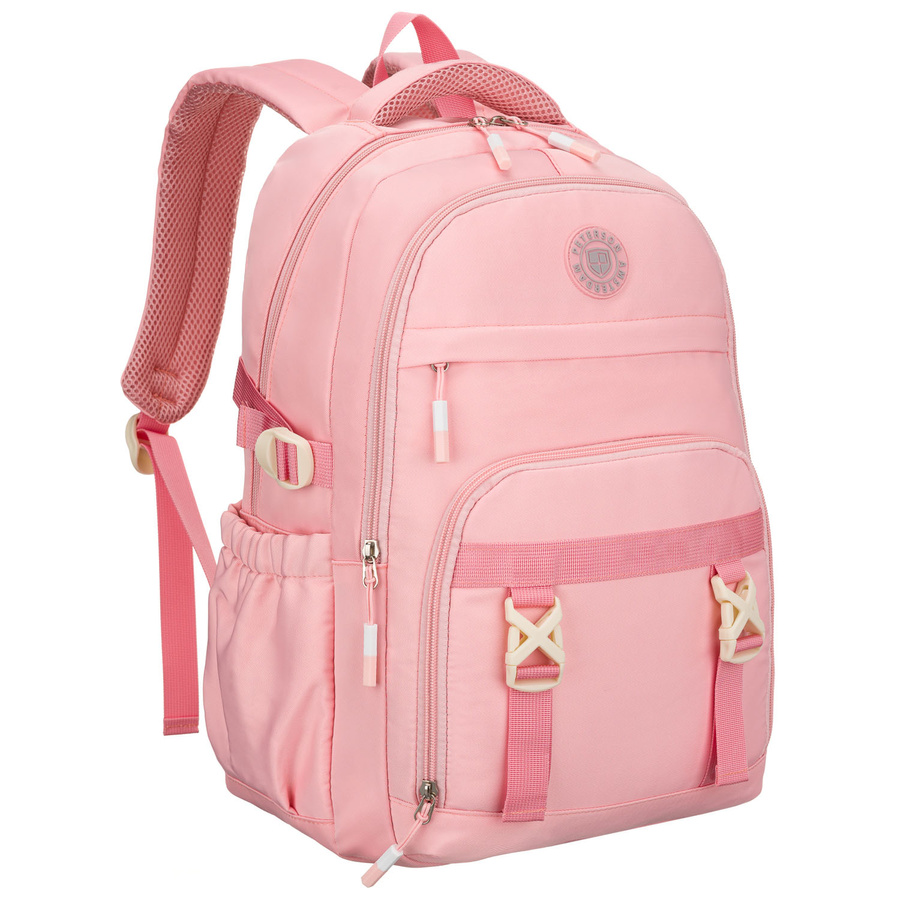 Modischer Schulrucksack aus Polyester in Rosa, an verstellbaren Trägern hängend - Peterson