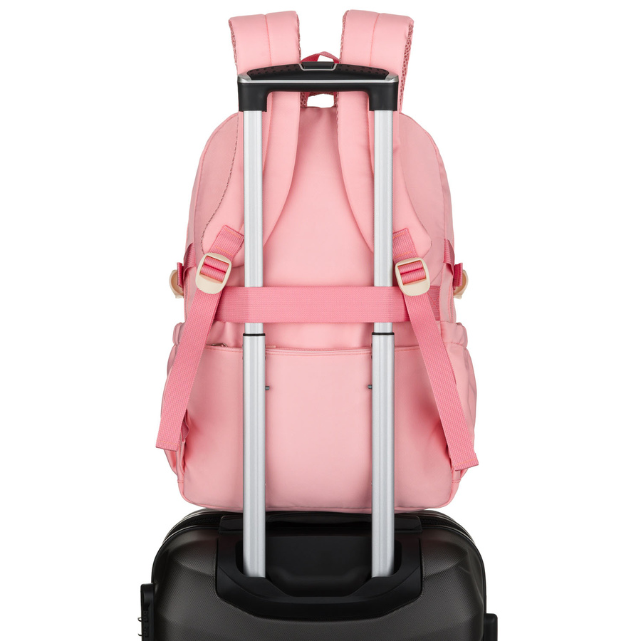 Modischer Schulrucksack aus Polyester in Rosa, an verstellbaren Trägern hängend - Peterson – Bild 8