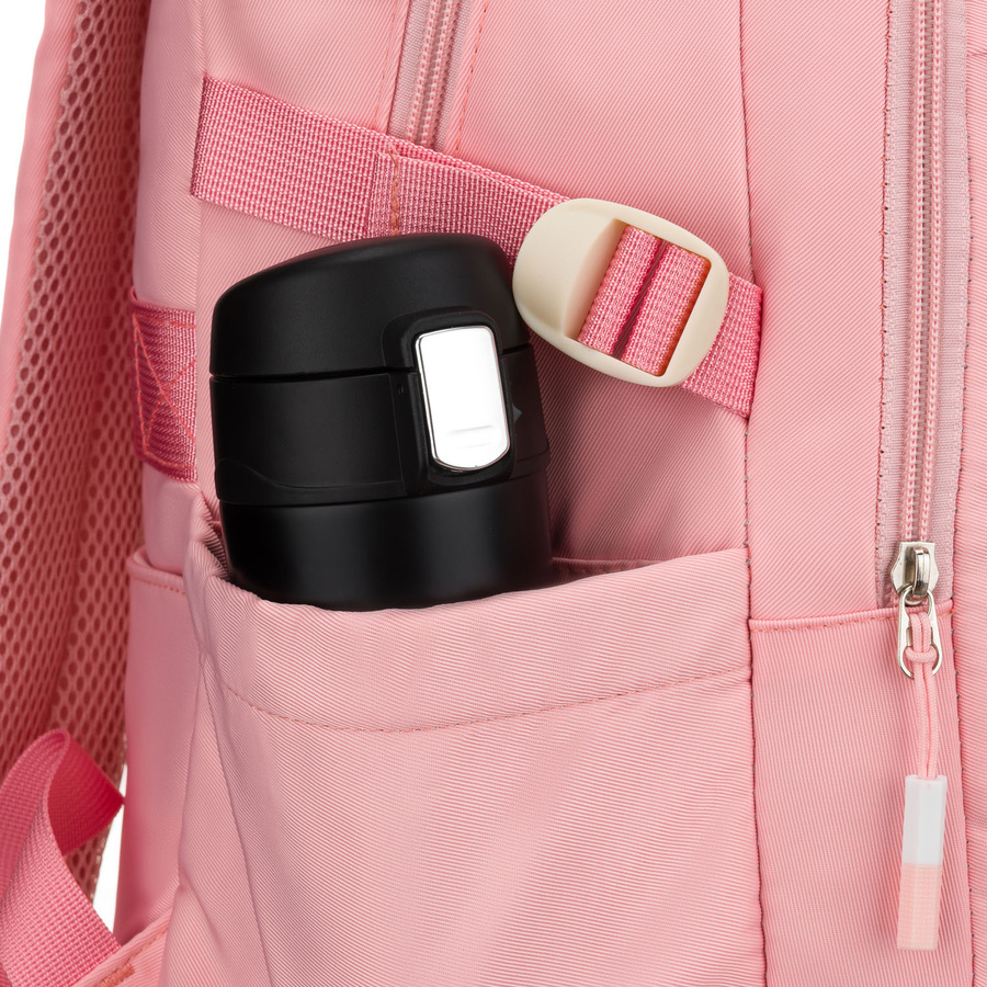 Modischer Schulrucksack aus Polyester in Rosa, an verstellbaren Trägern hängend - Peterson – Bild 20