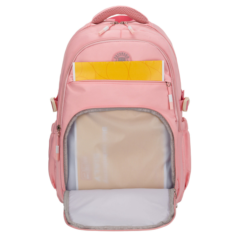 Modischer Schulrucksack aus Polyester in Rosa, an verstellbaren Trägern hängend - Peterson – Bild 11