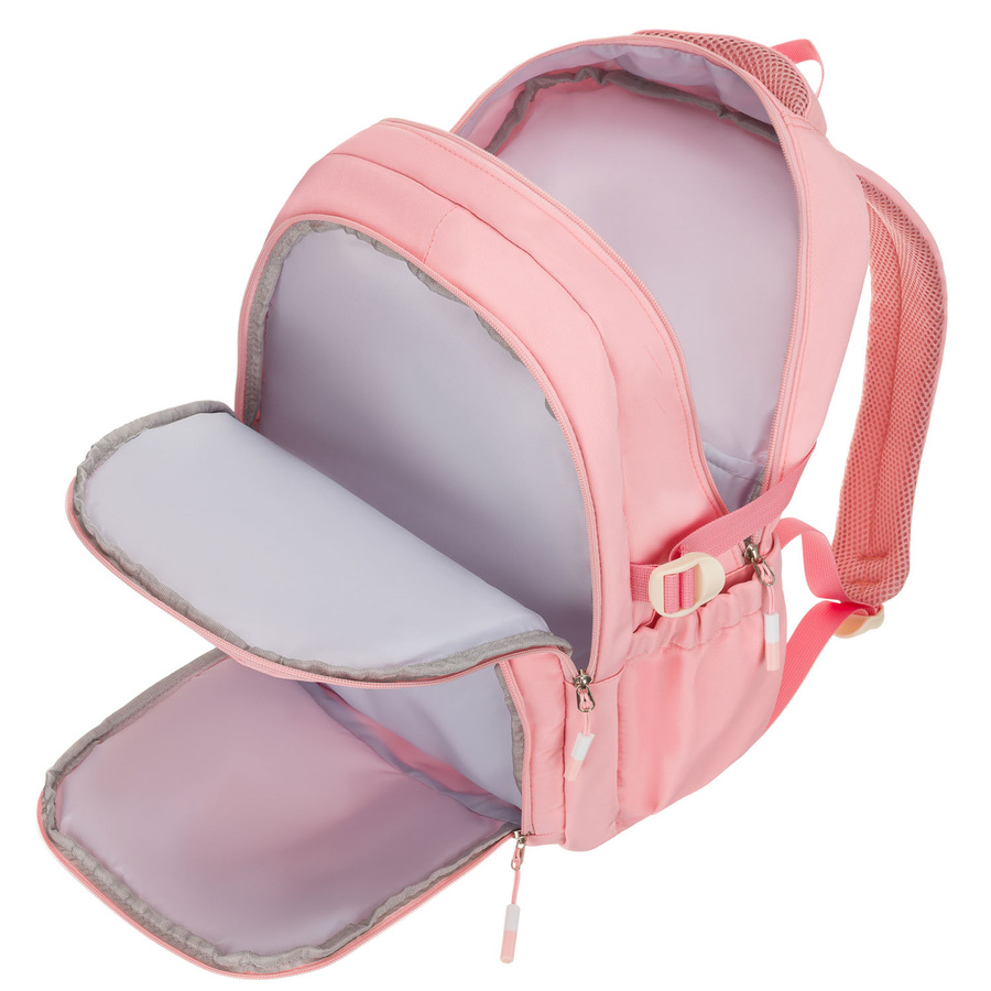 Modischer Schulrucksack aus Polyester in Rosa, an verstellbaren Trägern hängend - Peterson – Bild 10