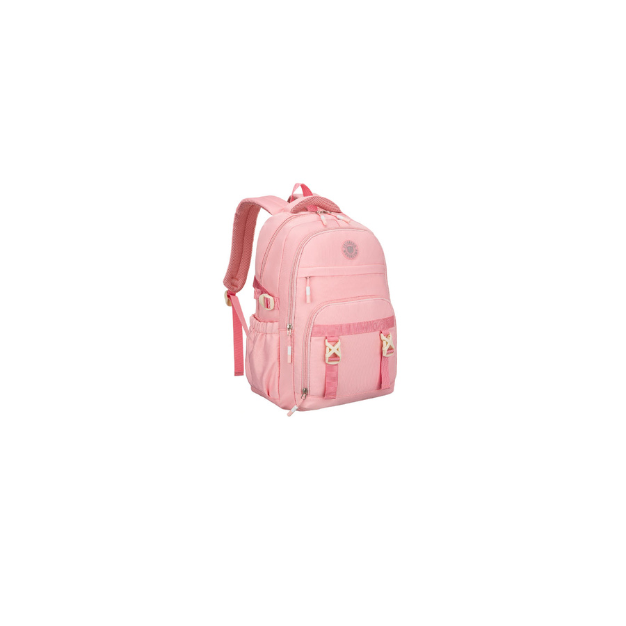 Modischer Schulrucksack aus Polyester in Rosa, an verstellbaren Trägern hängend - Peterson – Bild 3