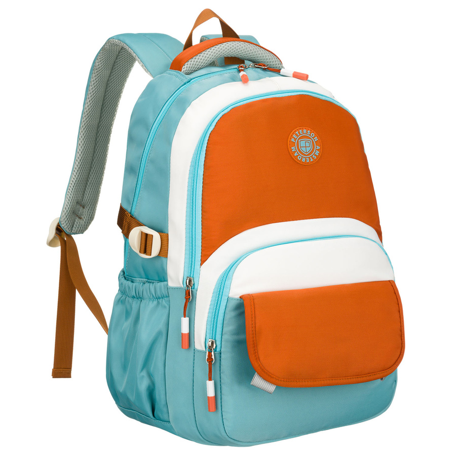 Blau-orangefarbener Schulrucksack mit Laptopfach, feuchtigkeitsbeständig – Peterson – Bild 2