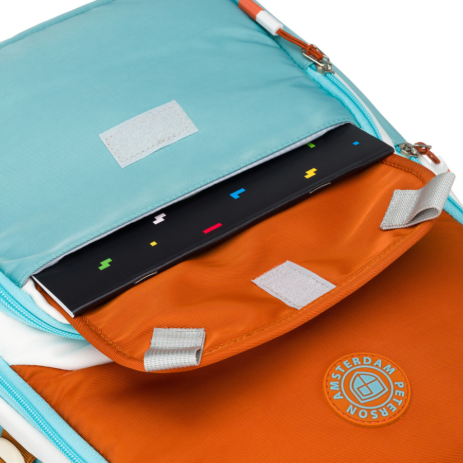 Blau-orangefarbener Schulrucksack mit Laptopfach, feuchtigkeitsbeständig – Peterson – Bild 18