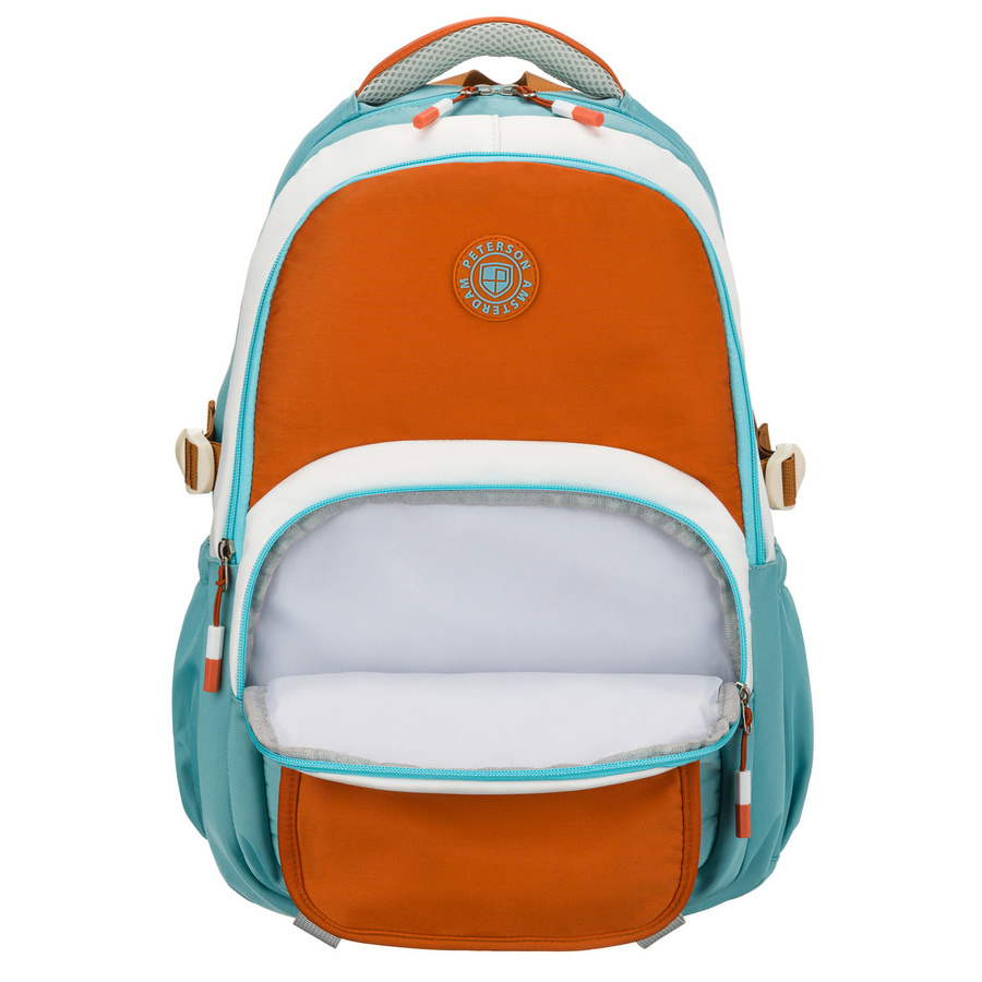Blau-orangefarbener Schulrucksack mit Laptopfach, feuchtigkeitsbeständig – Peterson – Bild 4