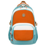 Blau-orangefarbener Schulrucksack mit Laptopfach, feuchtigkeitsbeständig – Peterson