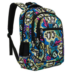 Jugendrucksack für die Schule, aus Polyester mit einem Graffiti-Muster genäht, an verstellbaren Trägern aufgehängt – Peterson