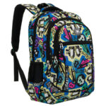 Jugendrucksack für die Schule, aus Polyester mit einem Graffiti-Muster genäht, an verstellbaren Trägern aufgehängt - Peterson