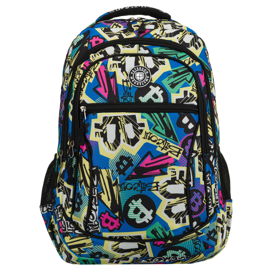 Jugendrucksack für die Schule, aus Polyester mit einem Graffiti-Muster genäht, an verstellbaren Trägern aufgehängt - Peterson – Bild 2