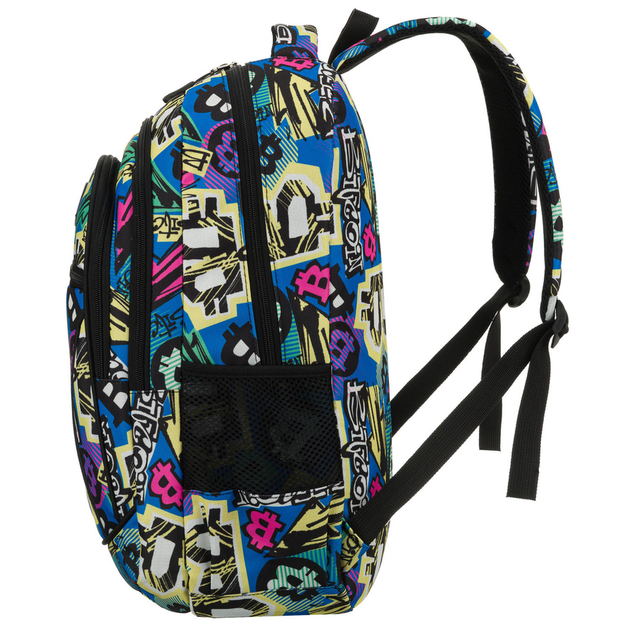 Jugendrucksack für die Schule, aus Polyester mit einem Graffiti-Muster genäht, an verstellbaren Trägern aufgehängt - Peterson – Bild 4