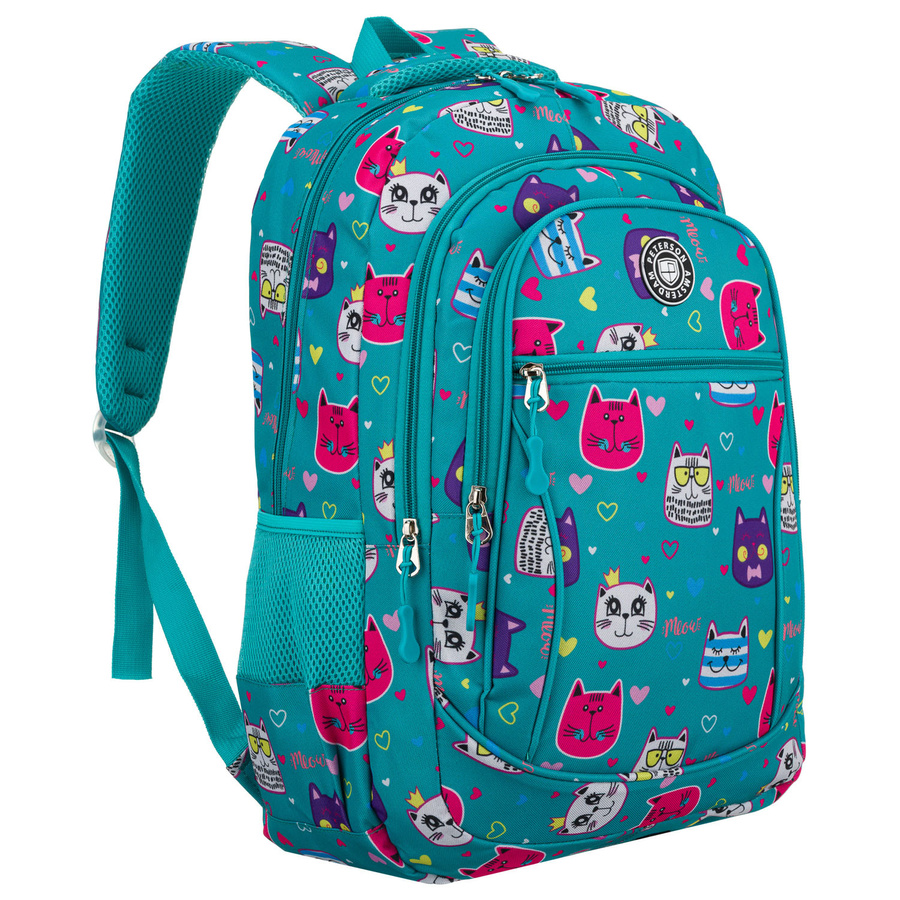 Jugendlicher Schulrucksack aus Polyester mit einem bezaubernden Katzenmuster – Peterson – Bild 2