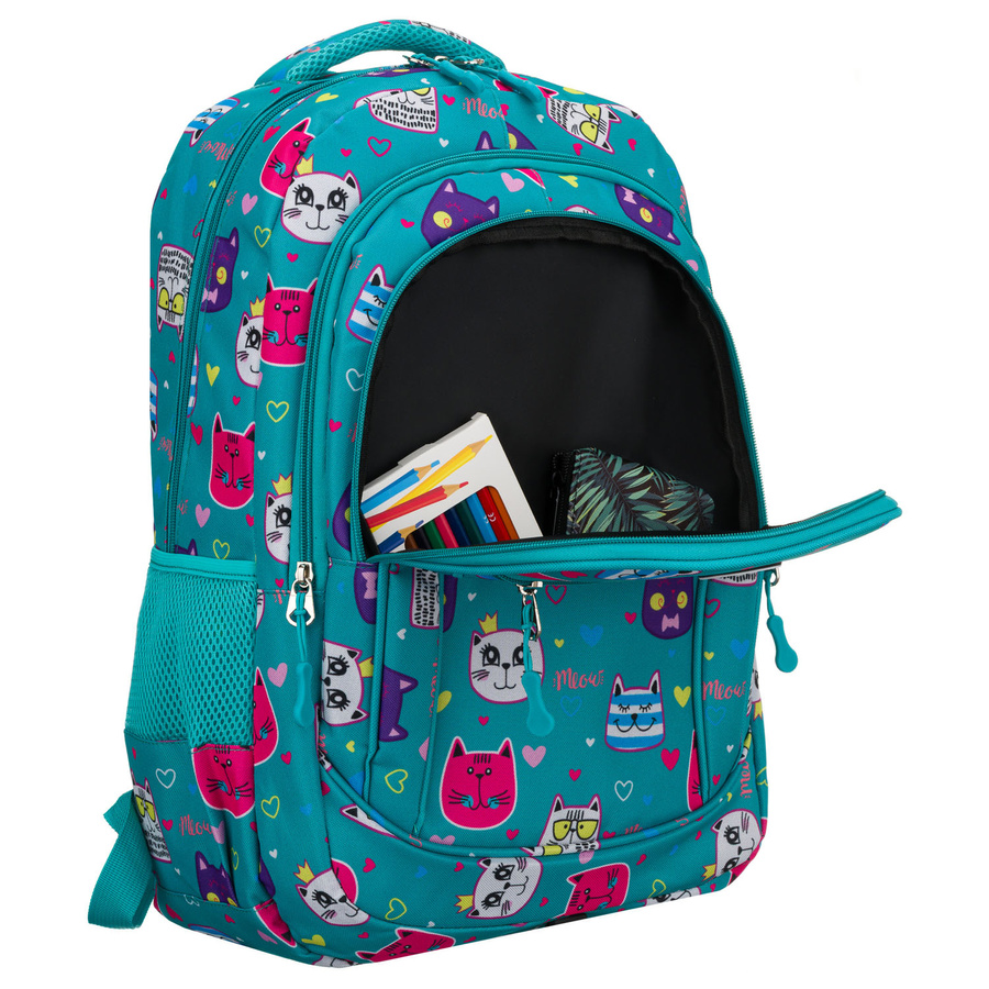 Jugendlicher Schulrucksack aus Polyester mit einem bezaubernden Katzenmuster – Peterson – Bild 6