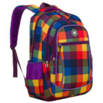 Schulrucksack mit Karomuster aus Polyester, anpassbaren Schultergurten - Peterson