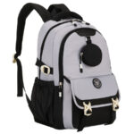 Grau-schwarzer Schulrucksack aus Polyester mit zusätzlicher Tasche - Peterson