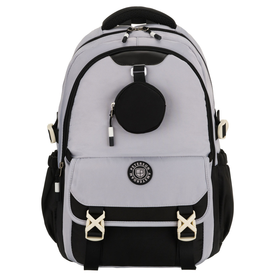 Grau-schwarzer Schulrucksack aus Polyester mit zusätzlicher Tasche - Peterson – Bild 3
