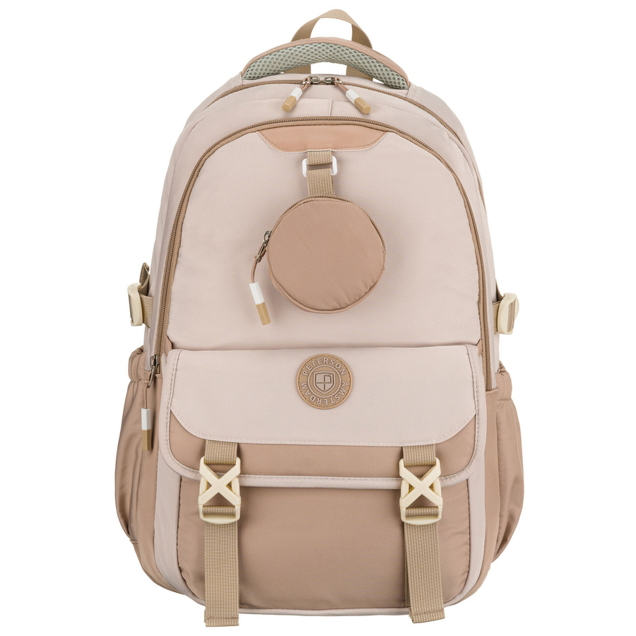 Praktischer Schulrucksack aus Polyester in Beige mit einer zusätzlichen Tasche und Platz für eine Trinkflasche - Peterson – Bild 3