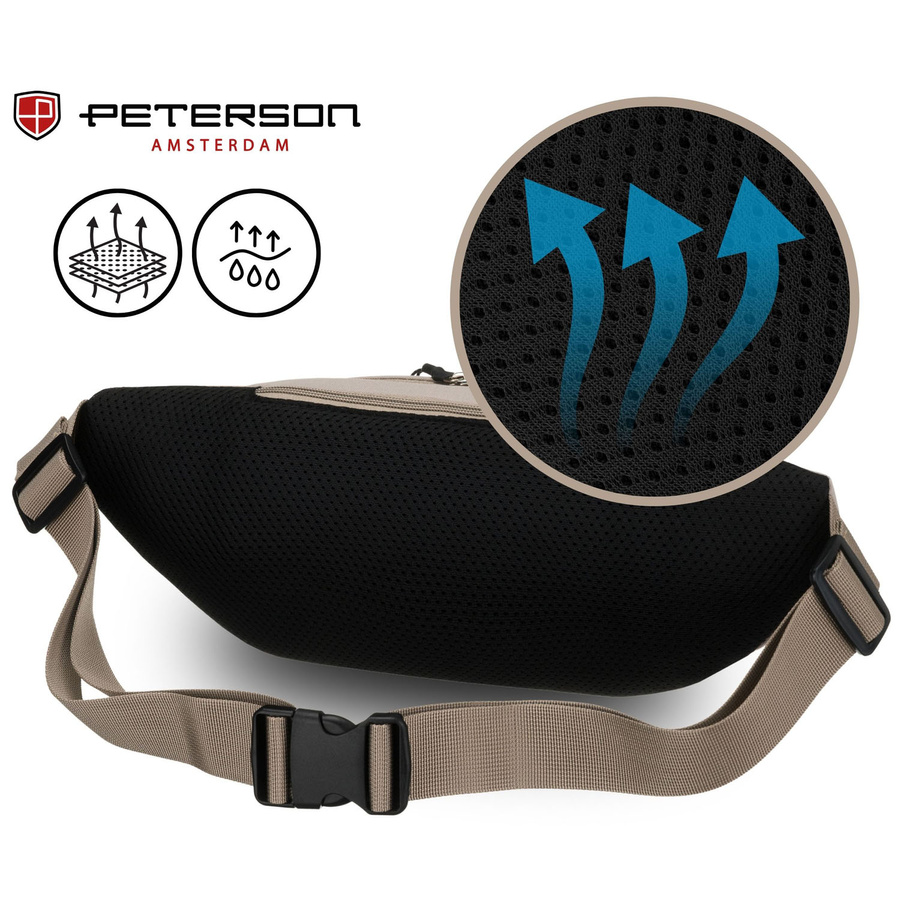 Praktische, hellgraue Sporttasche aus Polyester, aufgehängt an einem verstellbaren Gürtel – Peterson – Bild 5
