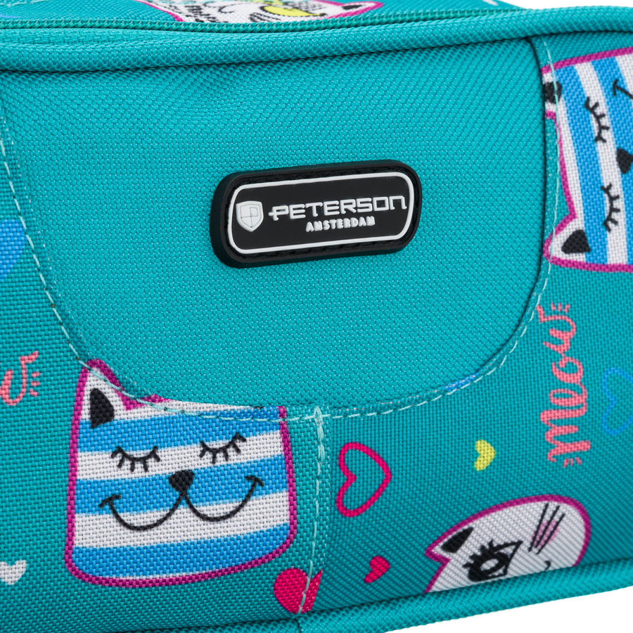 Zweifach-Schuletui aus Polyester mit Katzenmuster – Peterson – Bild 4