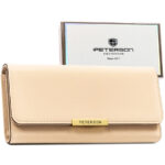 Beige Damen-Geldbörse aus Öko-Leder mit Druckknopfverschluss – Peterson