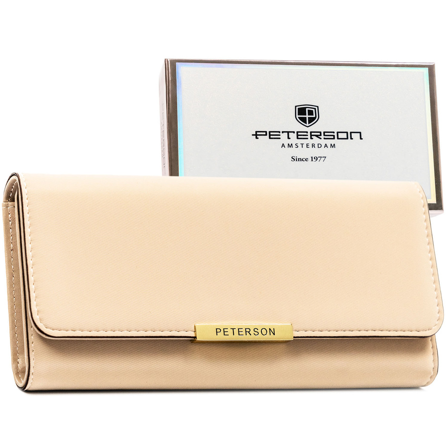 Beige Damen-Geldbörse aus Öko-Leder mit Druckknopfverschluss – Peterson