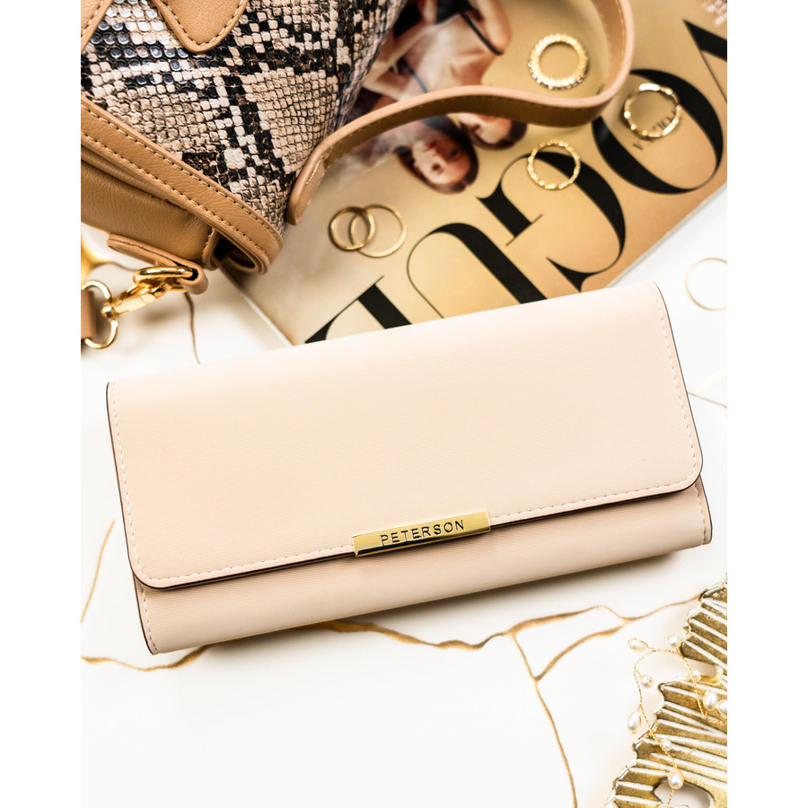 Beige Damen-Geldbörse aus Öko-Leder mit Druckknopfverschluss – Peterson – Bild 3