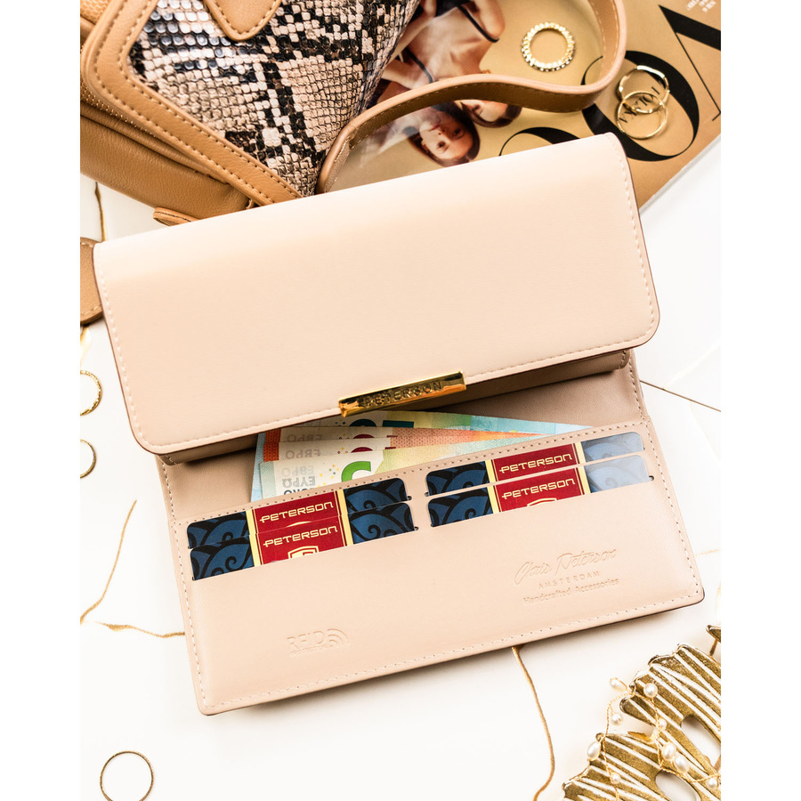 Beige Damen-Geldbörse aus Öko-Leder mit Druckknopfverschluss – Peterson – Bild 5