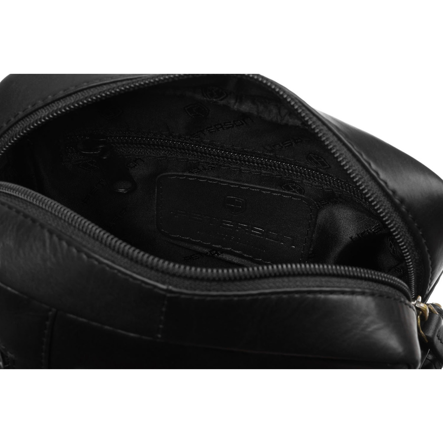 Elegante schwarze Herren-Umhängetasche aus echtem Leder mit äußerer Reißverschlusstasche – Peterson – Bild 8