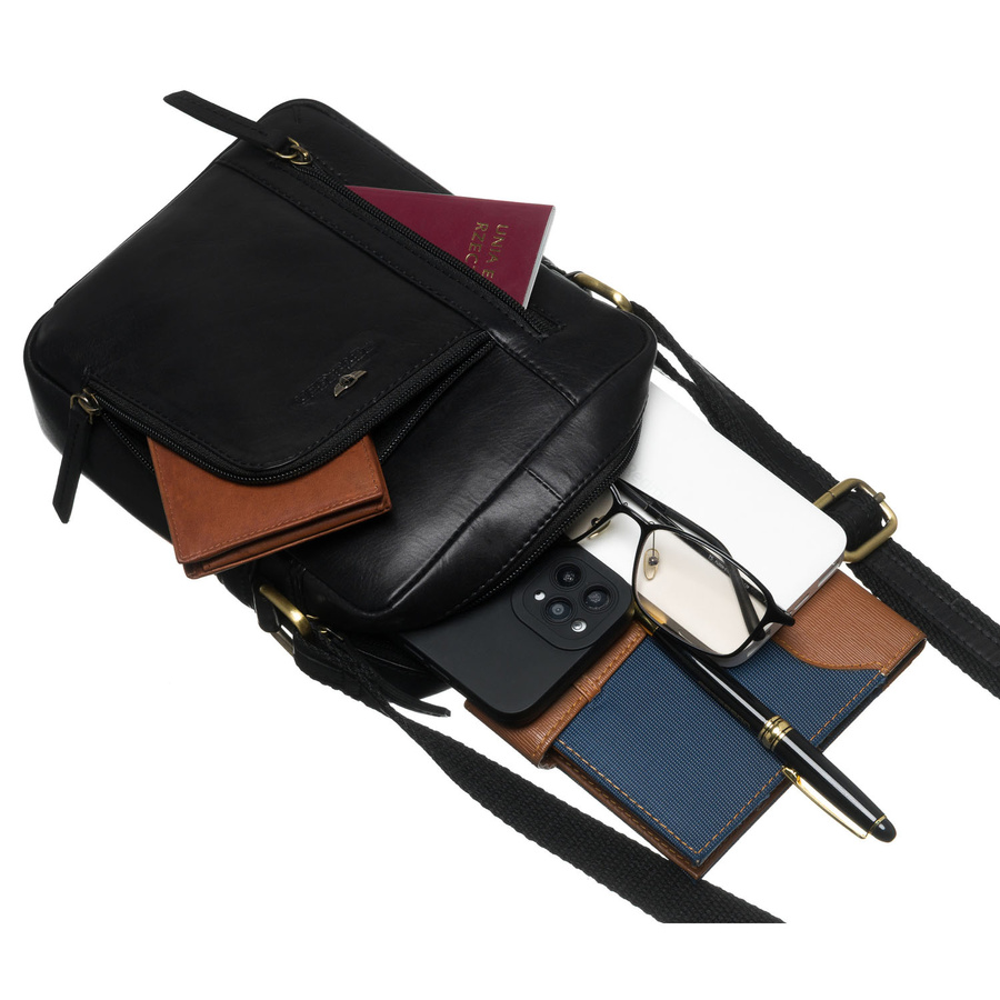Elegante schwarze Herren-Umhängetasche aus echtem Leder mit äußerer Reißverschlusstasche – Peterson – Bild 10
