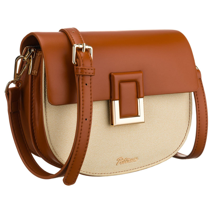 Kleine Damenhandtasche in Hufeisenform in den Farben Ecru und Braun, mit Magnetclip verschließbar – Peterson – Bild 2