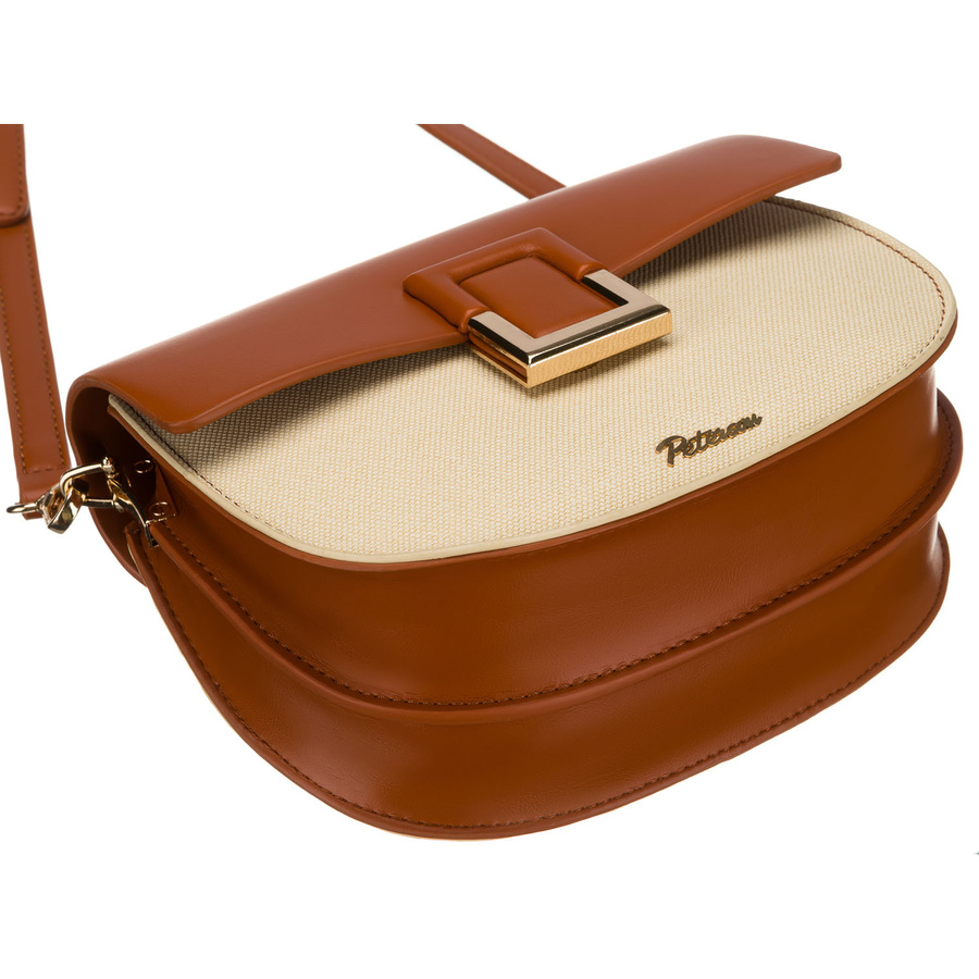Kleine Damenhandtasche in Hufeisenform in den Farben Ecru und Braun, mit Magnetclip verschließbar – Peterson – Bild 9