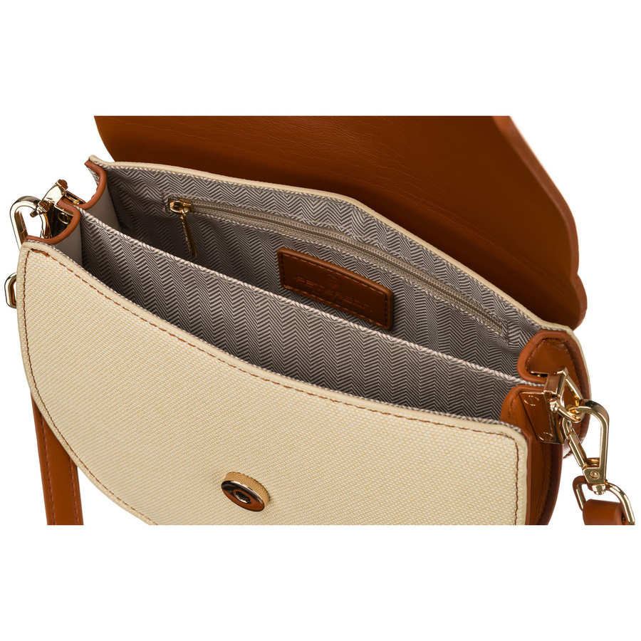 Kleine Damenhandtasche in Hufeisenform in den Farben Ecru und Braun, mit Magnetclip verschließbar – Peterson – Bild 6