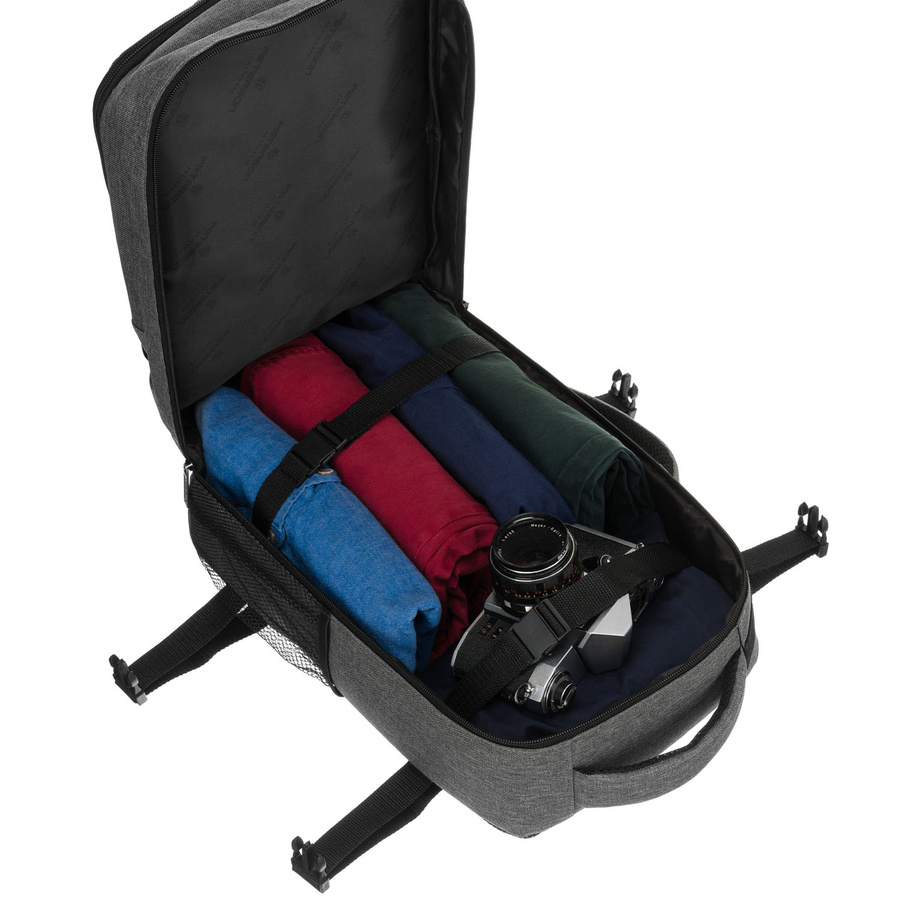 Reise-Rucksack aus Polyester in Grau, ausgestattet mit einem ansteckbaren Gürtel – Peterson – Bild 11