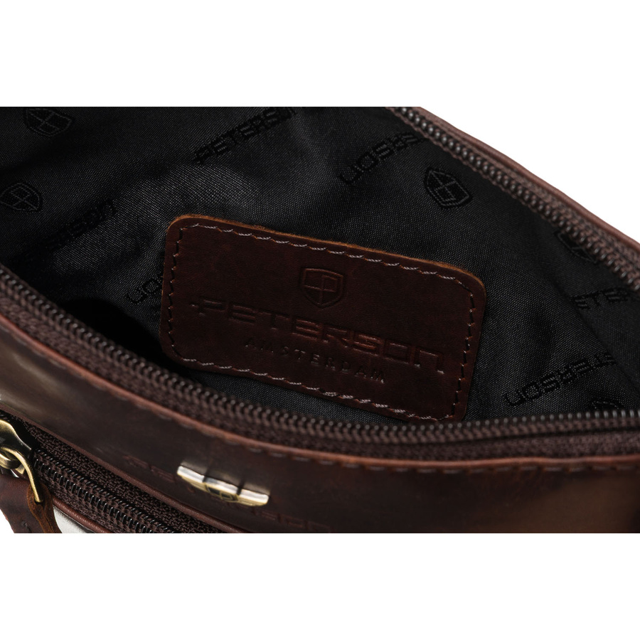 Braune Herren-Umhängetasche aus Leder, an verstellbarem Gürtel hängend - Peterson – Bild 6