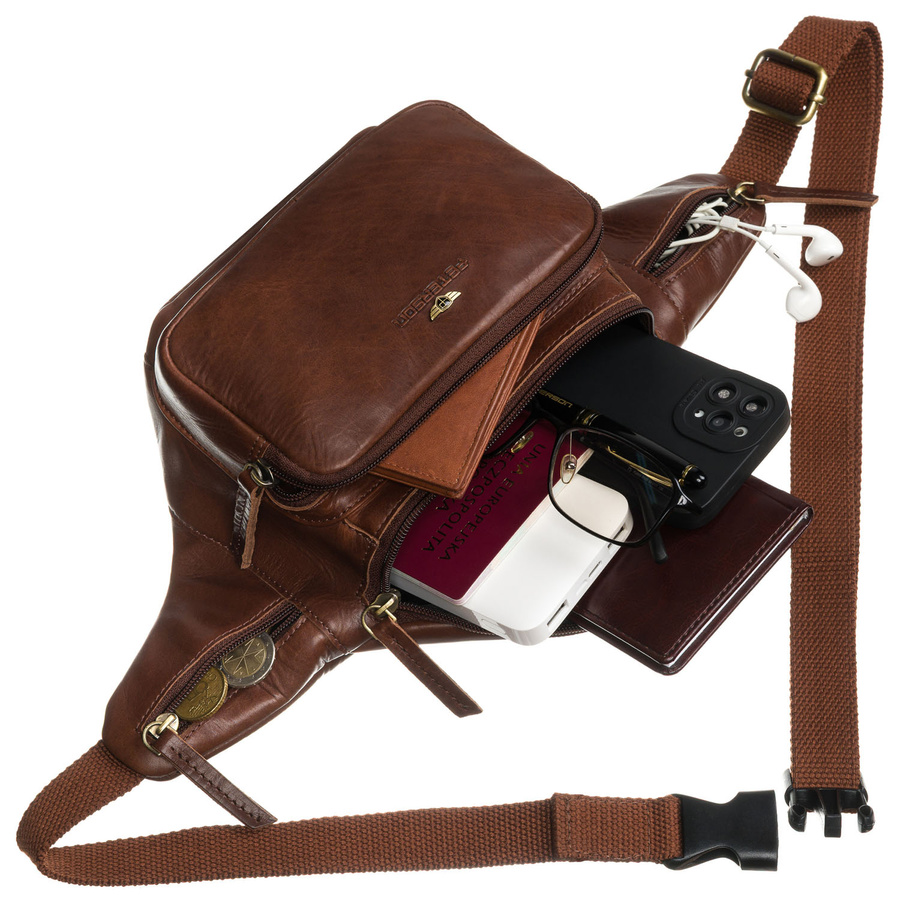 Klassische braune Herren-Bauchtasche aus Leder für die Hüfte – Peterson – Bild 11